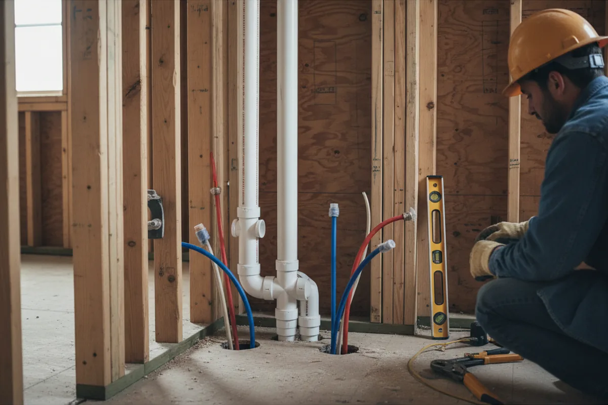 Drain and supply rough-in during Leak Detection in Cokato